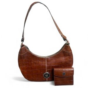 Dooney & Bourke Brown Croc-Embossed Shoulder Bag with Wallet